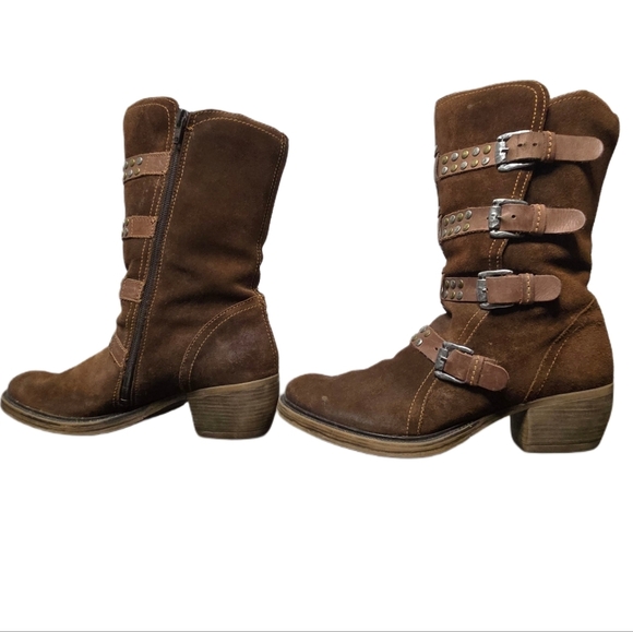 Suede Cowboy Boots Studs Buckles Size 10 Side Zip Coastal Cowgirl Western - Picture 3 of 11